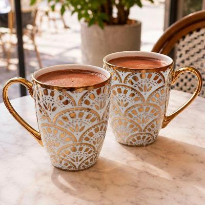 Jogo 4 Canecas Mandala Dourado Cerâmica 380ML para Café