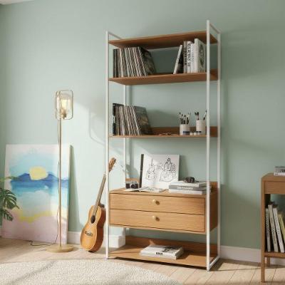 Estante Organizadora Crome Industrial 3 Prateleiras 2 Gavetas MDF-MDP 89CM Canela e Branco