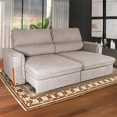 Sofá Linea 4 Lugares Retrátil e Reclinável 300CM Bege Linho Bouclê King