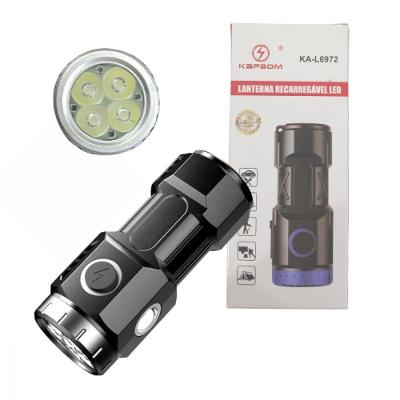 Lanterna Tática Mini Recarregável com Imã LED 3 Estágios 200m Kapbom