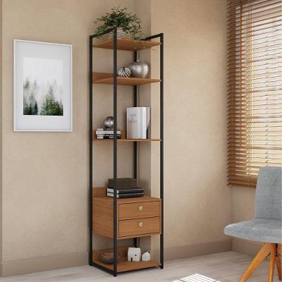 Estante Torre Crome Industrial 3 Prateleiras 2 Gavetas MDP Canela-Preto Fosco Kappesberg