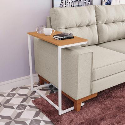 Mesa de Apoio Lateral Vintage Retangular MDP Aço 50CM Canela e Branco