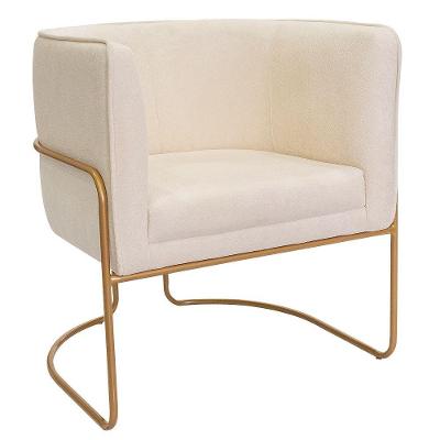Poltrona Decorativa Betina Bouclé Base Aço Ouro Fosco Off White Nexta Casa
