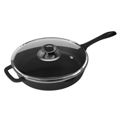 Frigideira do Chef Ferro Fundido Tampa de Vidro 30CM 3L Preta Panela Mineira