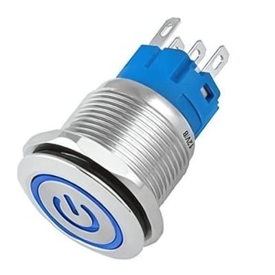 Botão On Off NWT 19mm LED Azul 220V Prata