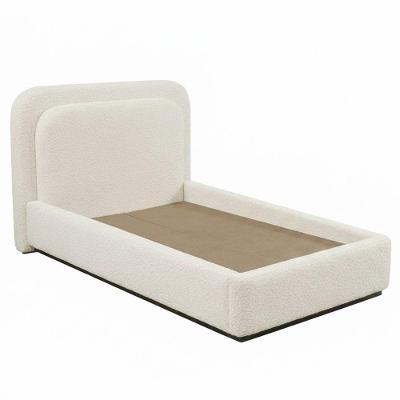 Cama Japonesa Solteiro Cabeceira Arredondada Bouclé Gelo Madeira Lumie
