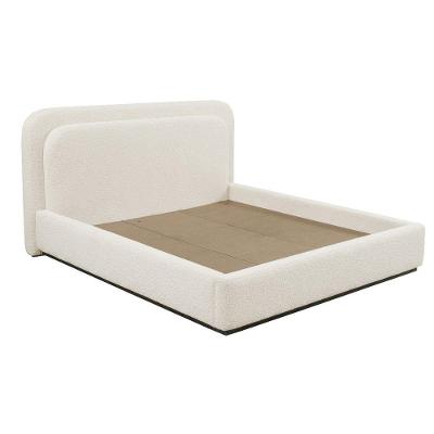 Cama Japonesa King Bouclé Gelo Cabeceira Arredondada Madeira Maciça Bege Lumie
