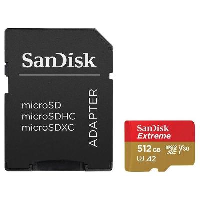 Cartão Micro SD Sandisk Extreme V30 A2 U3 4K UHD 512GB