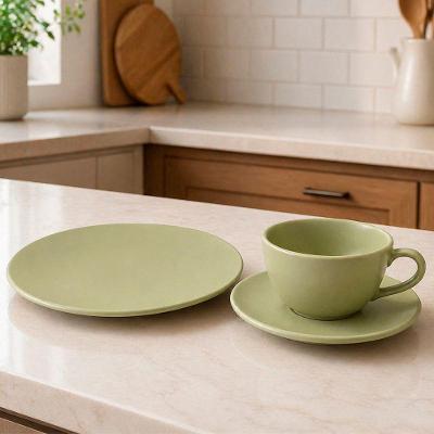 Jogo de Café e Lanche Unni Oliva 12 Peças Cerâmica Verde Oxford