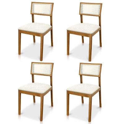 Kit 04 Cadeiras Millie Madeira Maciça Estofadas em Bouclê Creme Desk Design
