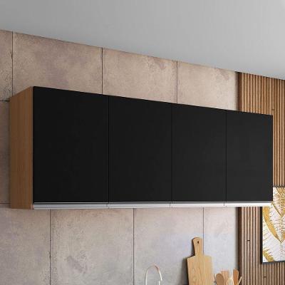 Armário Aéreo Andréia 150cm 4 Portas MDP Bater Amêndoa Preto Desk Design