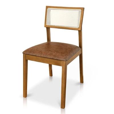 Cadeira Millie Madeira Maciça Estofada em Couríssimo Caramelo Desk Design