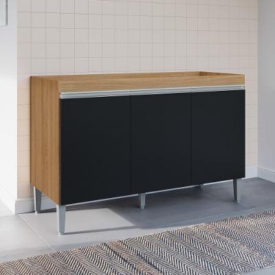 Balcão Gabinete Manu 3 Portas MDP 120CM Amêndoa Preto Desk Design