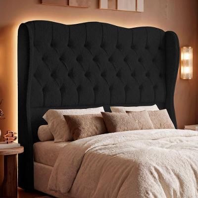 Cabeceira King Alora Estofada Capitonê no Box MDF Bouclê Preto Desk Design