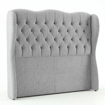 Cabeceira Queen Alora Estofada Capitonê no Box MDF Linho Cinza Desk Design