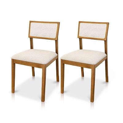 Kit 02 Cadeiras Millie Madeira Maciça Estofadas em Linho Creme Desk Design