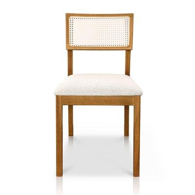 Cadeira Millie Madeira Maciça Estofada em Linho Creme Desk Design