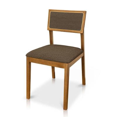Cadeira Millie Madeira Maciça Estofada em Linho Marrom Desk Design