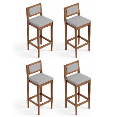 Kit 04 Banquetas Altas Lenna Linho Madeira com Encosto Cinza Claro Desk Design