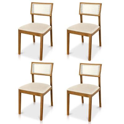 Kit 04 Cadeiras Millie Madeira Maciça Couríssimo Bege Desk Design