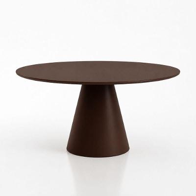 Mesa de Jantar Cone Redonda 110CM MDF Laqueado Marrom Cacau com Vidro
