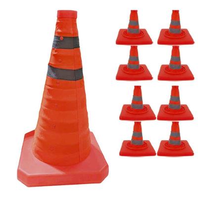 Kit 8 Cones de Sinalização Retrátil Dobrável 70cm Faixas Refletivas Laranja Leva Pra Casa