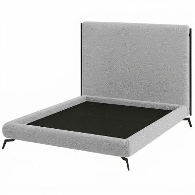 Cama King Nami Cabeceira Parise Bouclé Cinza Claro Pés Ferro MDF