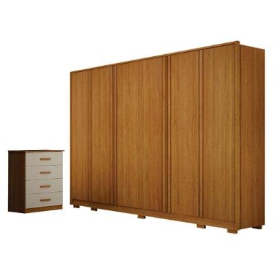 Guarda Roupa Casal Ares Rubi 6 Portas de Bater 4 Gavetas MDP Cinamomo Off-White Leifer