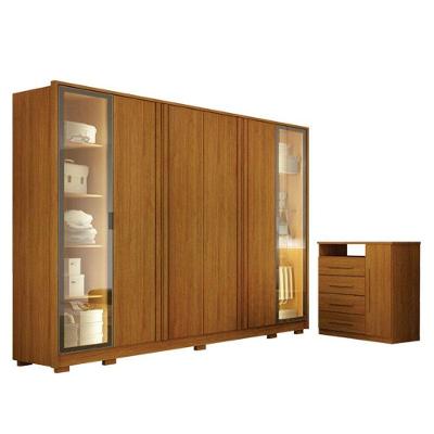 Guarda Roupa Casal Prime 6 Portas de Bater LED Cômoda 4 Gavetas Cinamomo Leifer