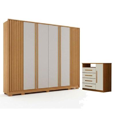 Guarda Roupa Casal Evo 6 Portas Cômoda Diamante MDF Cinamomo e Off-White Leifer