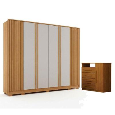 Guarda Roupa Casal Evo 6 Portas com Cômoda Diamante MDF-MDP Cinamomo e Off-White Leifer
