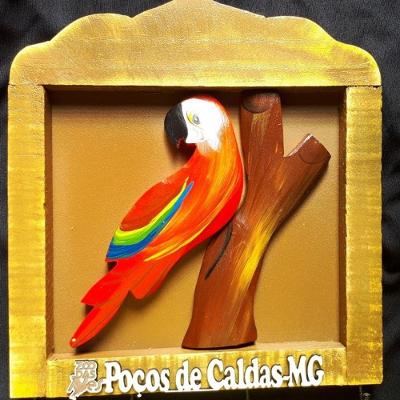 Porta Chaves 4 Ganchos Arara Artesanal Vermelho Madeira Shoppingnet