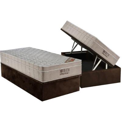 Cama Box Baú Solteiro Airtech Spring Molas Ensacadas Suede Marrom Ortobom