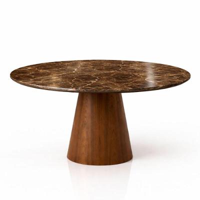 Mesa de Jantar Cone Redondo 110CM Mármore Marrom Imperial Nogueira