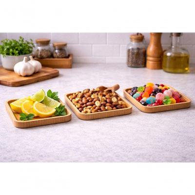 Jogo 3 Bandejas de Bambu Square para Servir e Organizar 17x17x1,5cm Marrom Lyor