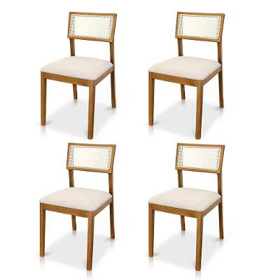 Kit 04 Cadeiras Millie Madeira Maciça Estofadas em Linho Creme Desk Design