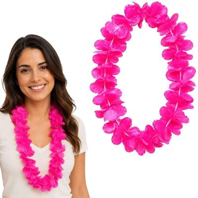Colar Havaiano Hula Poliéster Plástico 120cm Rosa Extra Festas