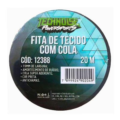Fita de Tecido Nylon com Cola 19mm 20 Metros Anti-Chamas Preto Technoise