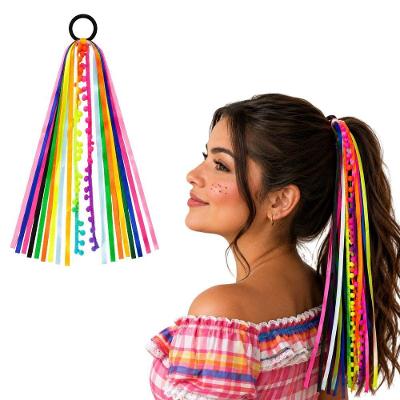 Enfeite de Cabelo Rabicó Festa Junina São João Arraiá Fitas Coloridas 42CM Extra Festas