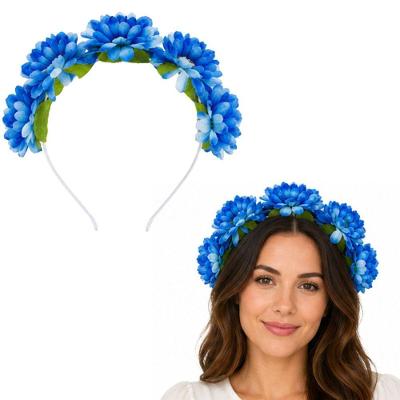 Tiara Floral Extra Festas com Flores Artificiais Azul Claro Tamanho Único