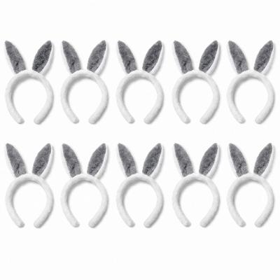 Kit 10 Tiaras de Coelho de Pelúcia Branca e Cinza Extra Festas