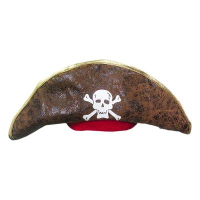 Chapéu de Pirata Luxo Sintético Faixa Veludo Caveira Extra Festas