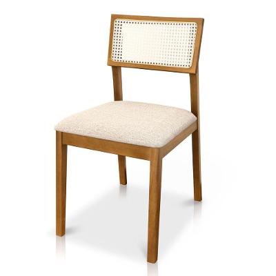 Cadeira Millie Madeira Maciça Estofada em Linho Bege Desk Design