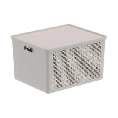 Cesto com Tampa Flow 32L Bege Modular para Lavanderia e Closet Ou