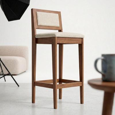 Banqueta Alta Lenna Linho Madeira Maciça com Encosto 99cm Amadeirado Desk Design