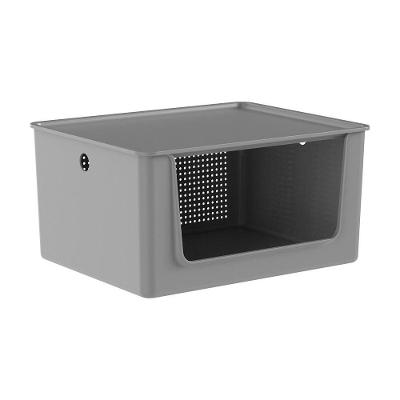 Cesto com Tampa Lavanderia 16L Flow Organizador Empilhável Grafite Ou