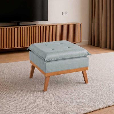 Puff Quadrado MM-35 Pillow Linho Cinza com Pés Madeira Estofados Martins