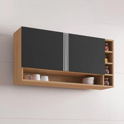 Armário Aéreo Vanessa 105cm 2 Portas MDP Bater Amêndoa Preto Desk Design