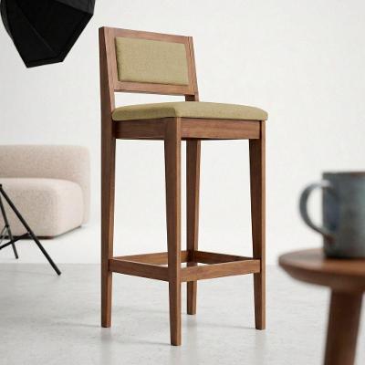 Banqueta Alta Lenna Linho Madeira com Encosto Estofado Amadeirado Desk Design