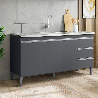 Balcão Gabinete Andréia 3 Portas 3 Gavetas MDP 150CM Cinza Desk Design
